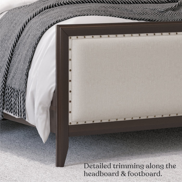 Lark Manor Akyng Nailhead Trim Solid Wood and Upholstered Platform Bed